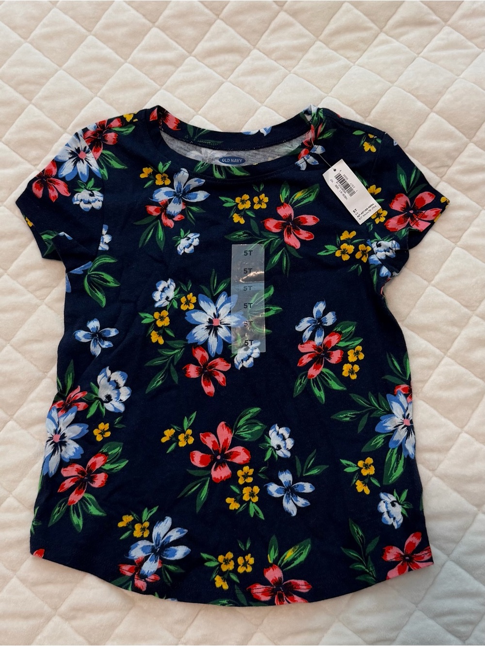 Old Navy Navy Floral Short Sleeve Tee with Red, Blue & Yellow Flowers